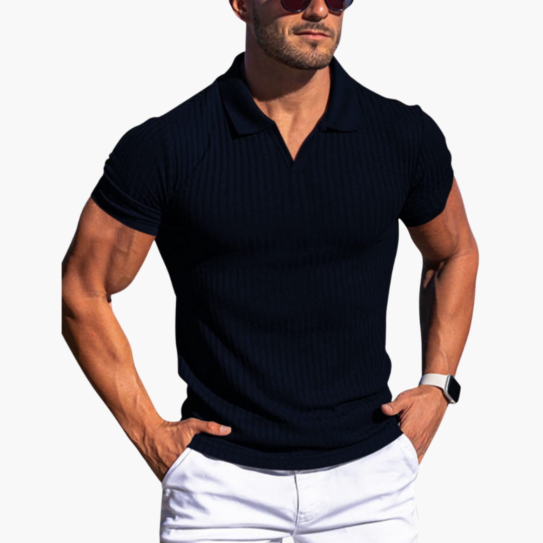 Pánské polo tričko s přiléhavým střihem a žebrovaným materiálem | Casualový top