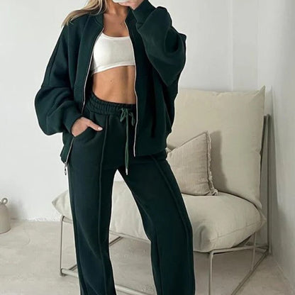 Conjunto Elegante a Medida con Cierre Relámpago, Top y Pantalones a Juego para Mujer