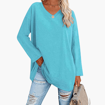 Chemise oversize pour femme avec col en V | Confort décontracté