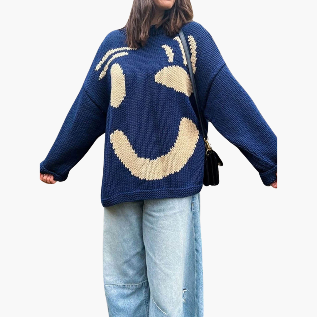 Suéter Oversize con Estampado de Cara de Mujer | Top Casual de Punto