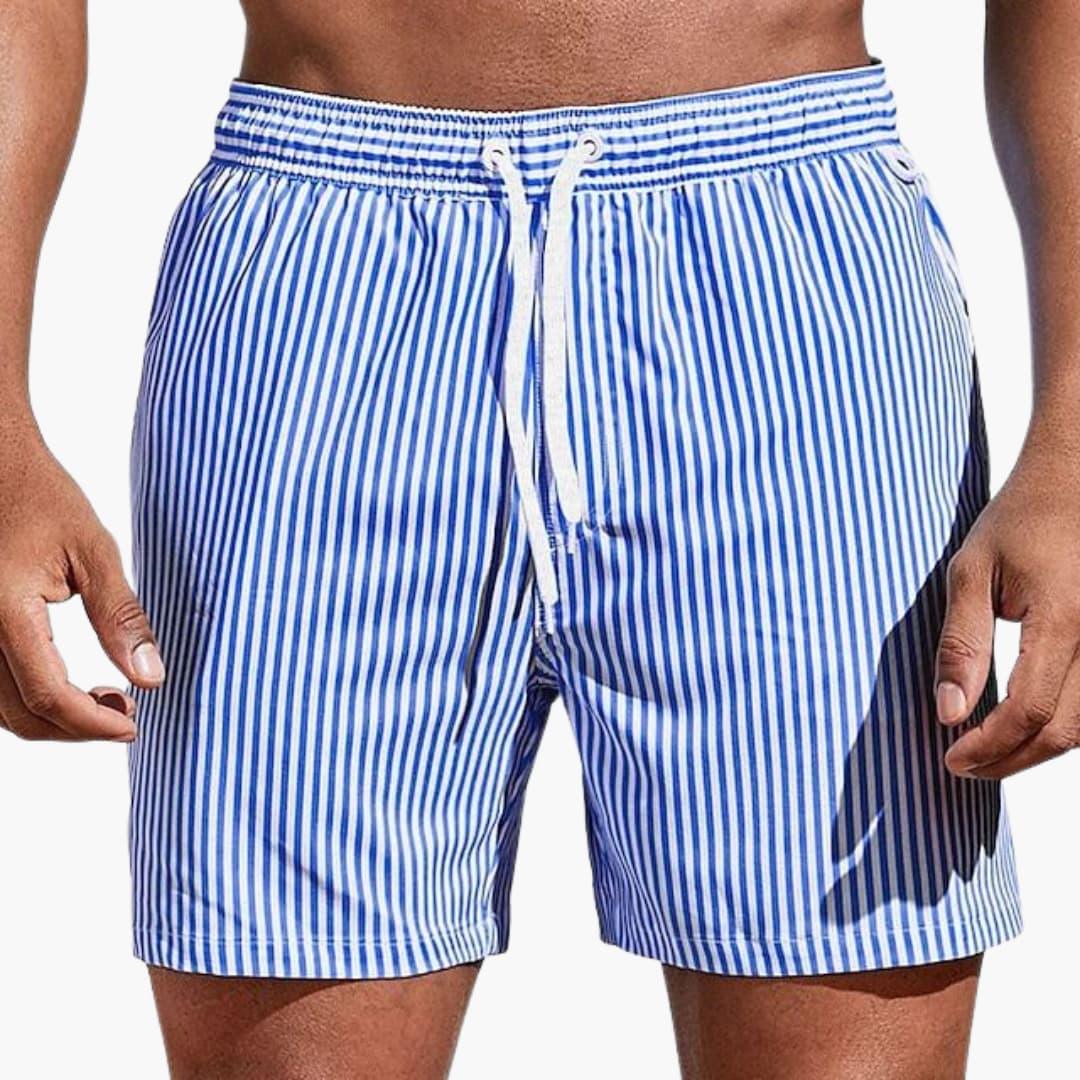 Pantalones cortos de baño para hombre con rayas | Shorts de cintura elástica