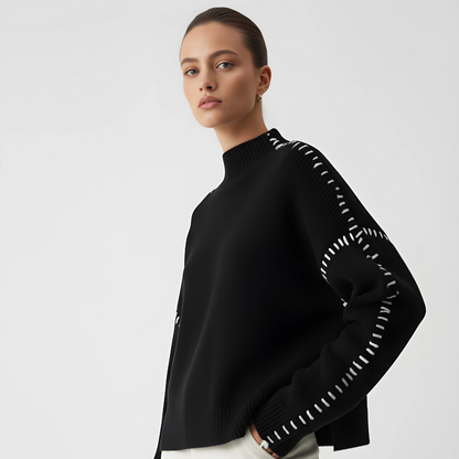 Women's Oversized Knit Sweater with Neck Imitation