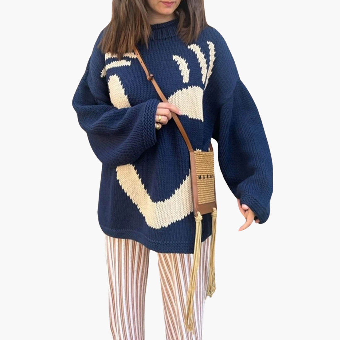 Suéter Oversize con Estampado de Cara de Mujer | Top Casual de Punto