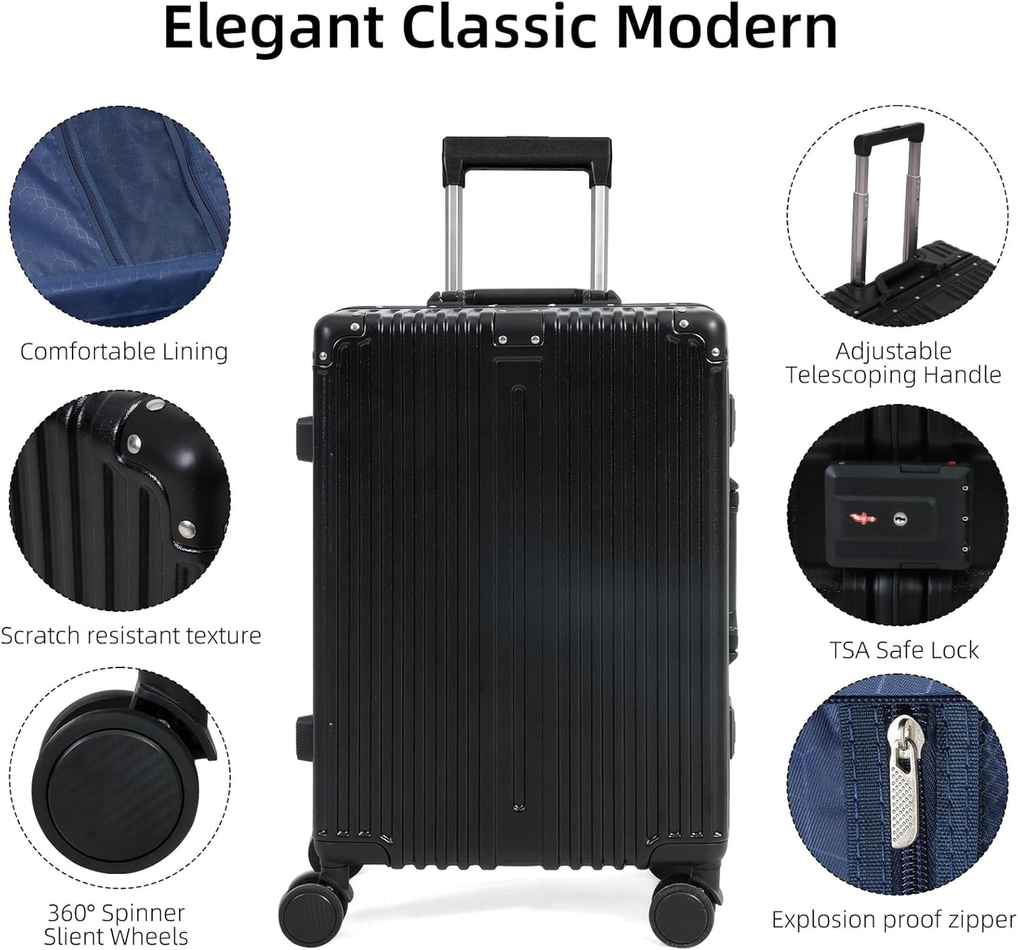 Wytrzymała Aluminiowa Walizka Podręczna | Zamkiem TSA i Cichymi Kółkami