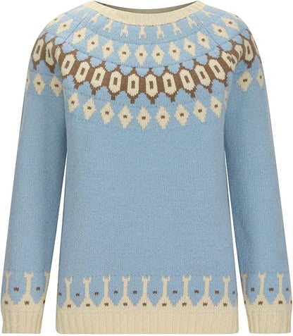 Women's Sky Blue Nordic Sweater | Relaxed Fit
