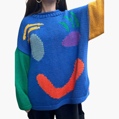 Suéter Oversize con Estampado de Cara de Mujer | Top Casual de Punto
