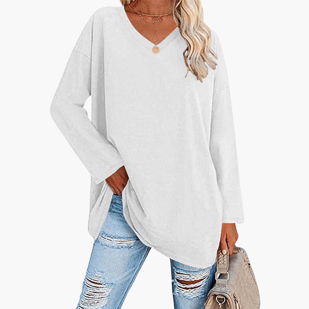 Chemise oversize pour femme avec col en V | Confort décontracté