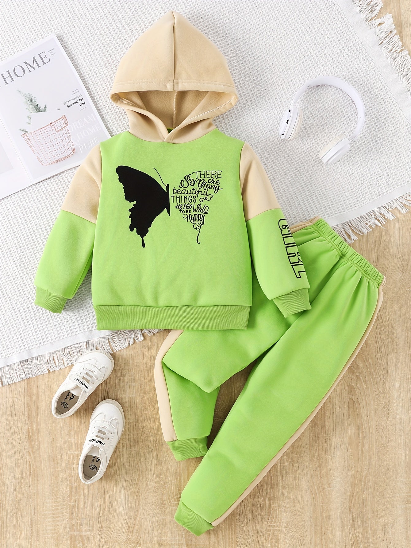 Girls' 2-Piece Fleece Set | Butterfly Print Sweatshirt and Pants