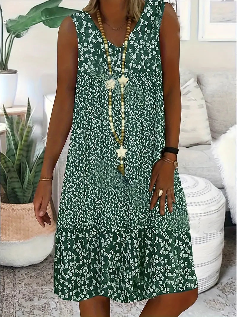 Vestito estivo da donna senza maniche con scollo a V | Bianco con stampa floreale