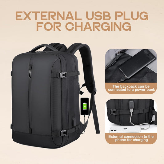 Mochila de viaje impermeable de 40L con posibilidad de expansión | Puerto USB y compartimento para portátil de 17”