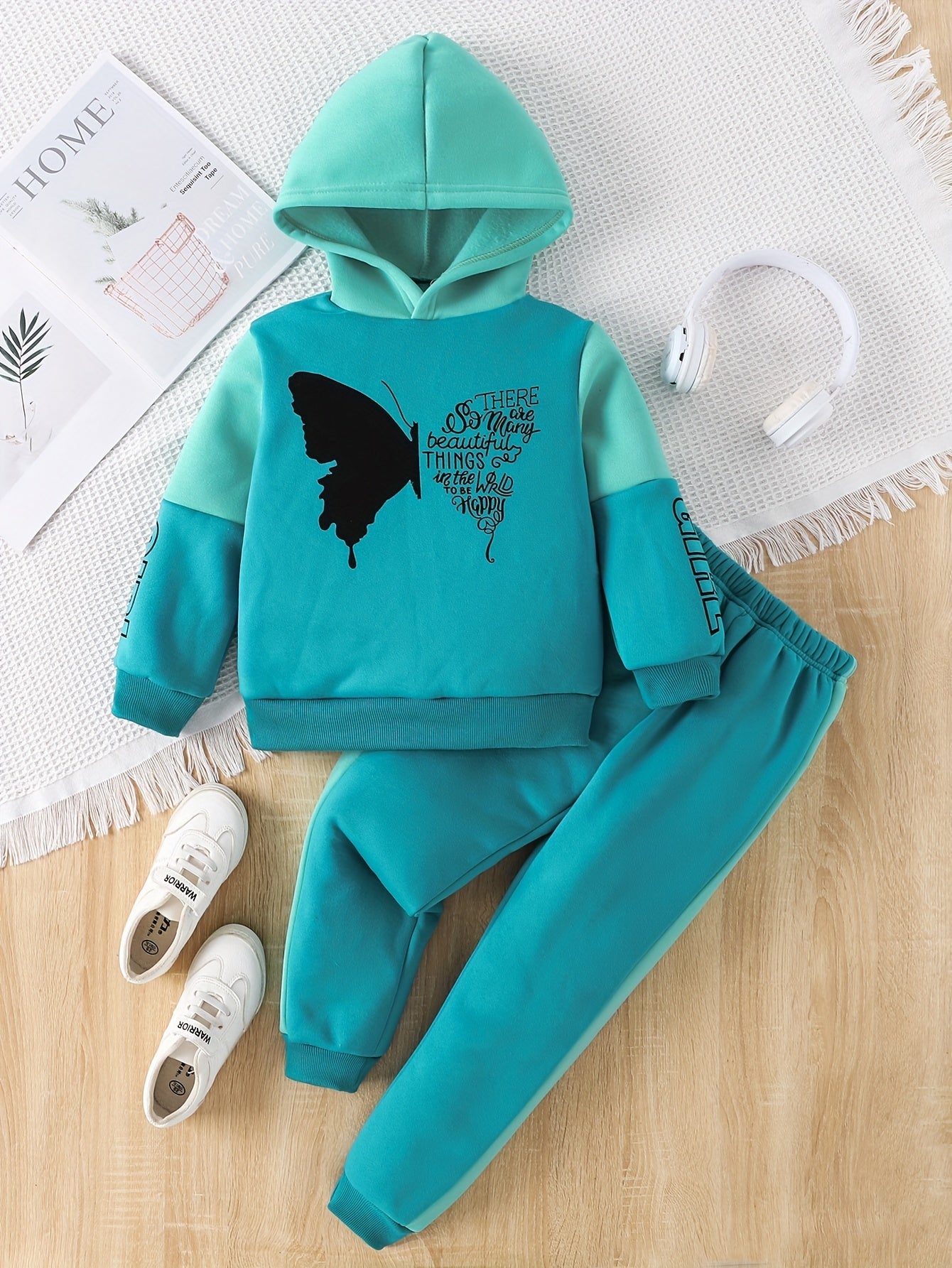 Girls' 2-Piece Fleece Set | Butterfly Print Sweatshirt and Pants