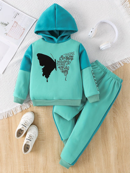 Girls' 2-Piece Fleece Set | Butterfly Print Sweatshirt and Pants