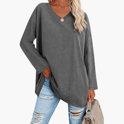 Chemise oversize pour femme avec col en V | Confort décontracté