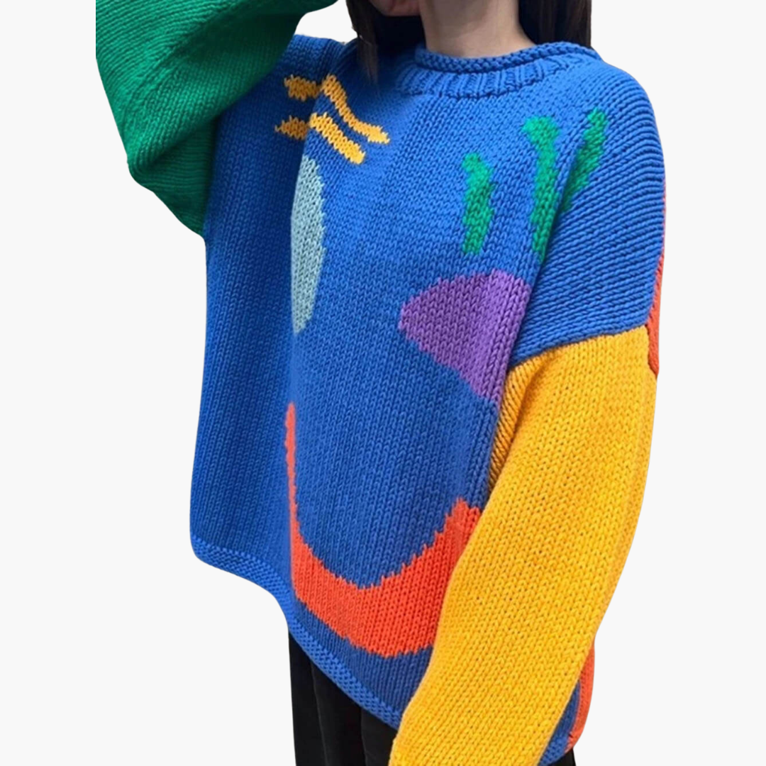 Suéter Oversize con Estampado de Cara de Mujer | Top Casual de Punto