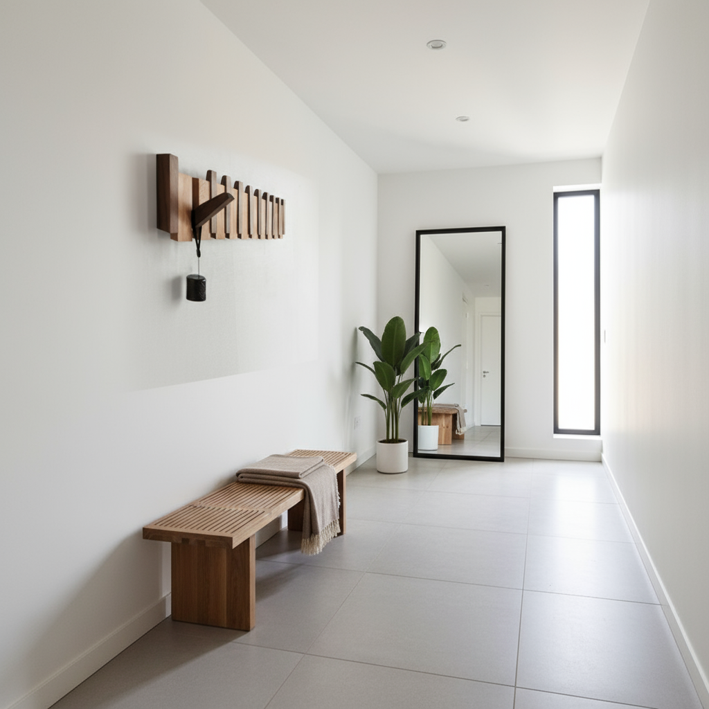 Wooden Wall Hanger with Retractable Hooks | Hallway Coat Rack for Jackets