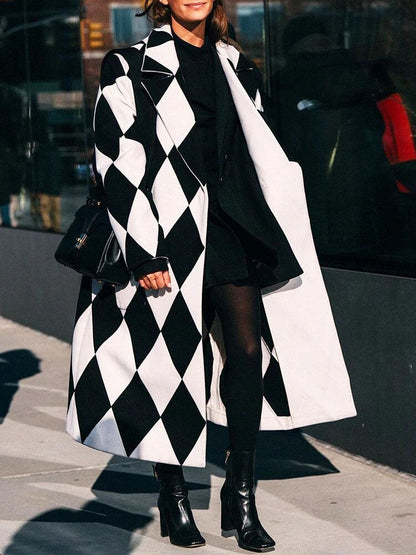 Elegancki Długi Płaszcz Damski z Kołnierzem z Klapami | Ciepły i Stylowy