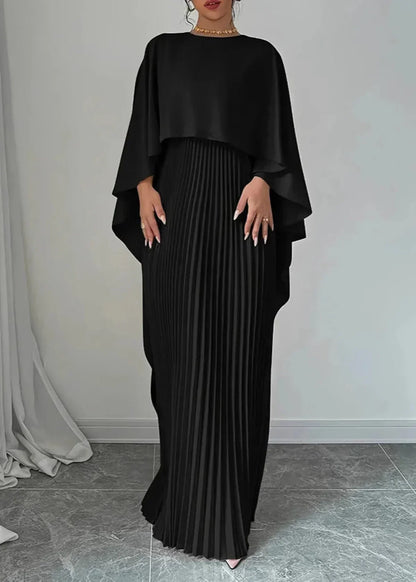 Women's Cape Overlay Maxi Dress | Pleated Wedding Guest Style