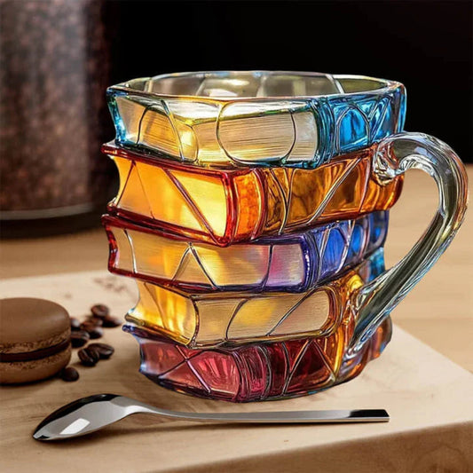 Taza de café de vidrio que retiene el calor para amantes de los libros
