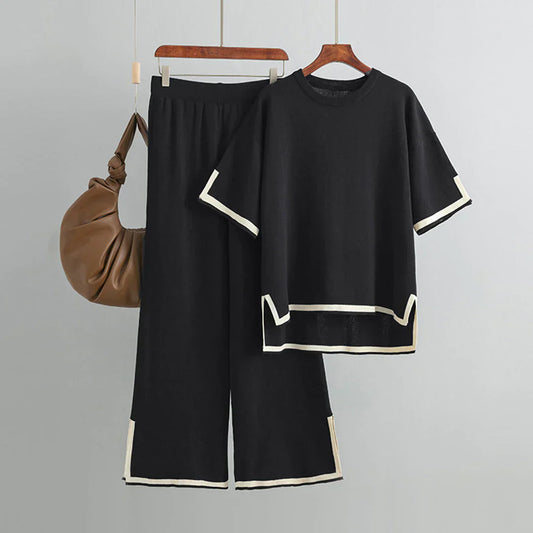 Paelis Women's 2-Piece Set | V-Neck Top and Wide-Leg Pants