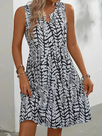 Vestito Estivo Donna Senza Maniche | Mini con Stampa Astratta