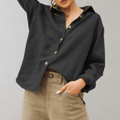 Chemise en coton et lin | Coupe décontractée, col classique