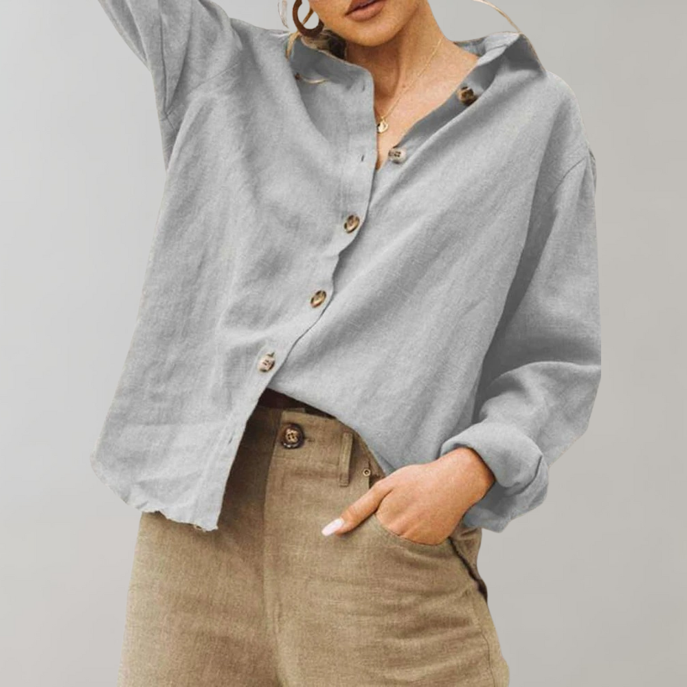 Chemise en coton et lin | Coupe décontractée, col classique