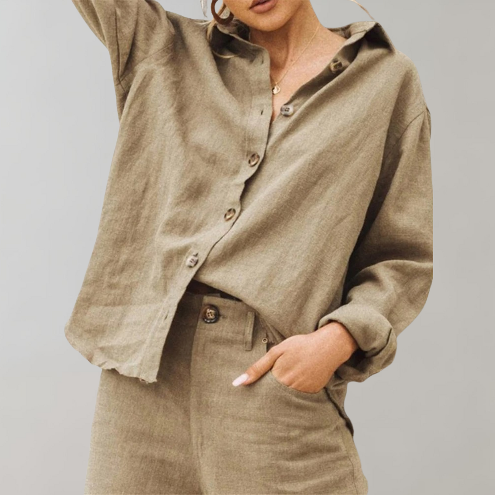 Chemise en coton et lin | Coupe décontractée, col classique