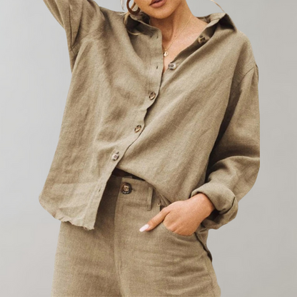 Chemise en coton et lin | Coupe décontractée, col classique