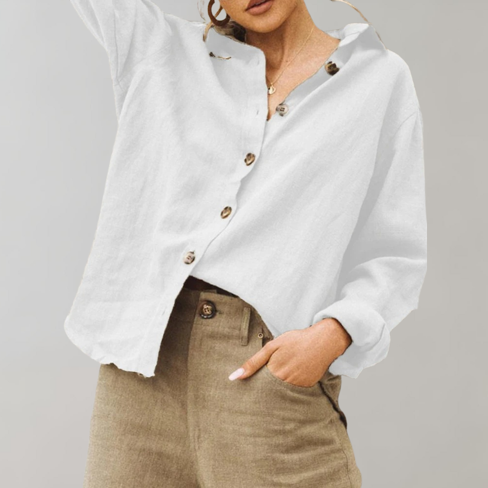 Chemise en coton et lin | Coupe décontractée, col classique