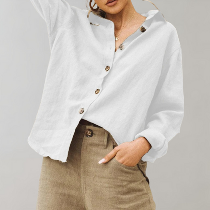 Chemise en coton et lin | Coupe décontractée, col classique