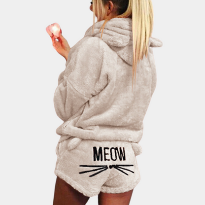 Conjunto de pijamas para mujer de polar extremadamente cómodo Meow