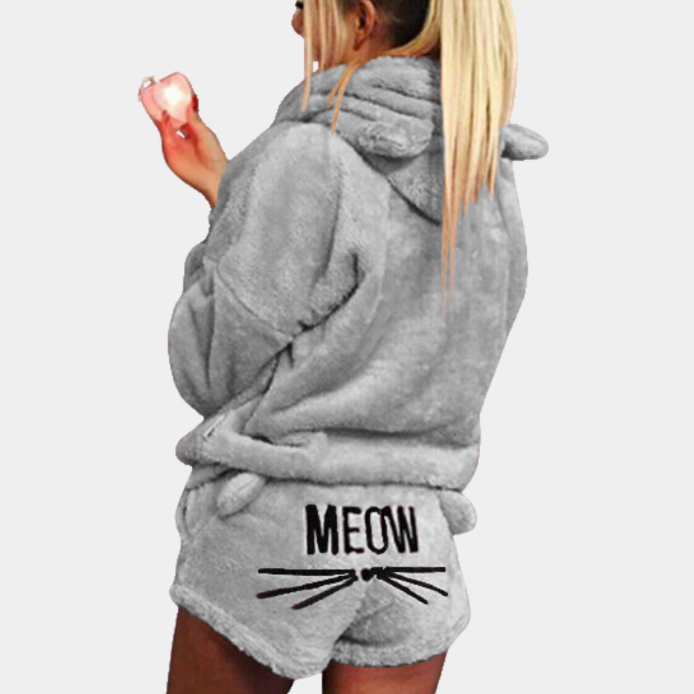 Conjunto de pijamas para mujer de polar extremadamente cómodo Meow