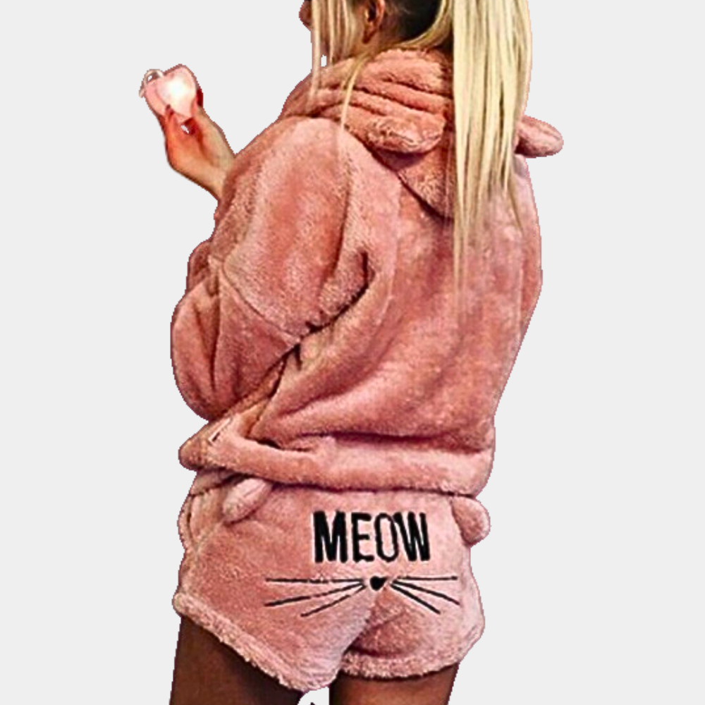 Conjunto de pijamas para mujer de polar extremadamente cómodo Meow