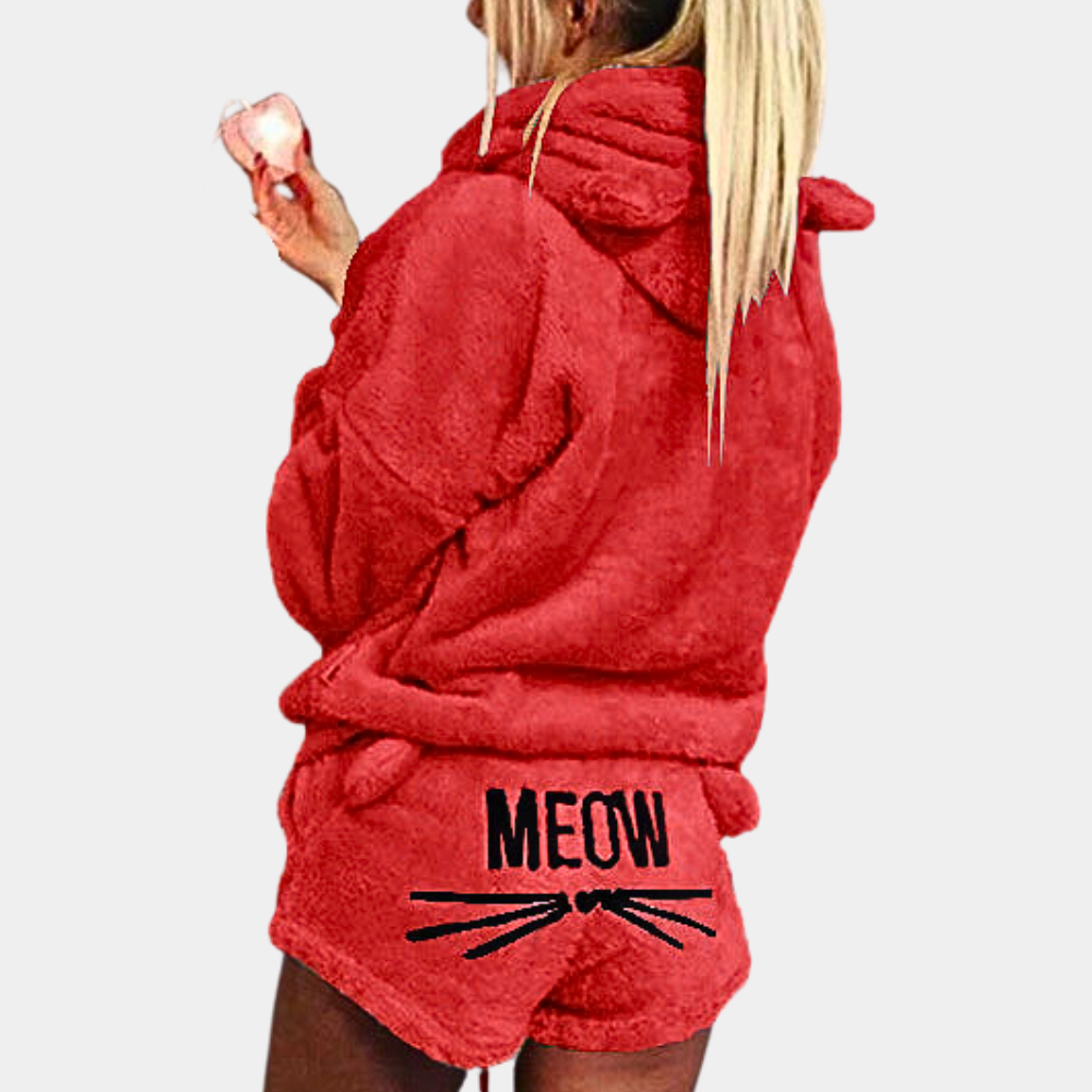 Conjunto de pijamas para mujer de polar extremadamente cómodo Meow