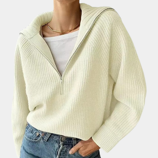 Women's Ribbed Cotton Zipper Sweater | Loose Fit
