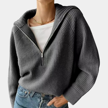 Women's Ribbed Cotton Zipper Sweater | Loose Fit