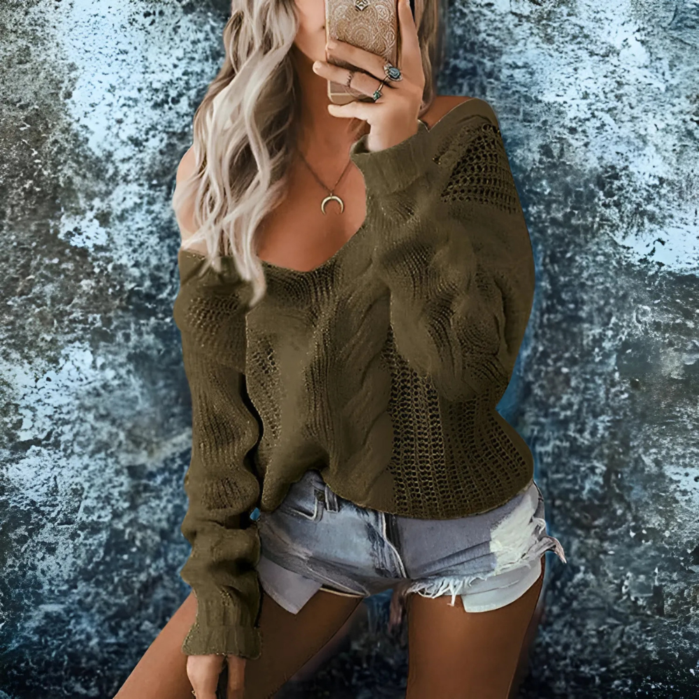 Women's Knit Sweater with Deep V-Neck