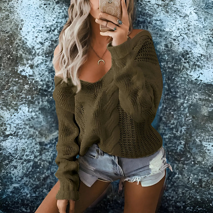 Women's Knit Sweater with Deep V-Neck