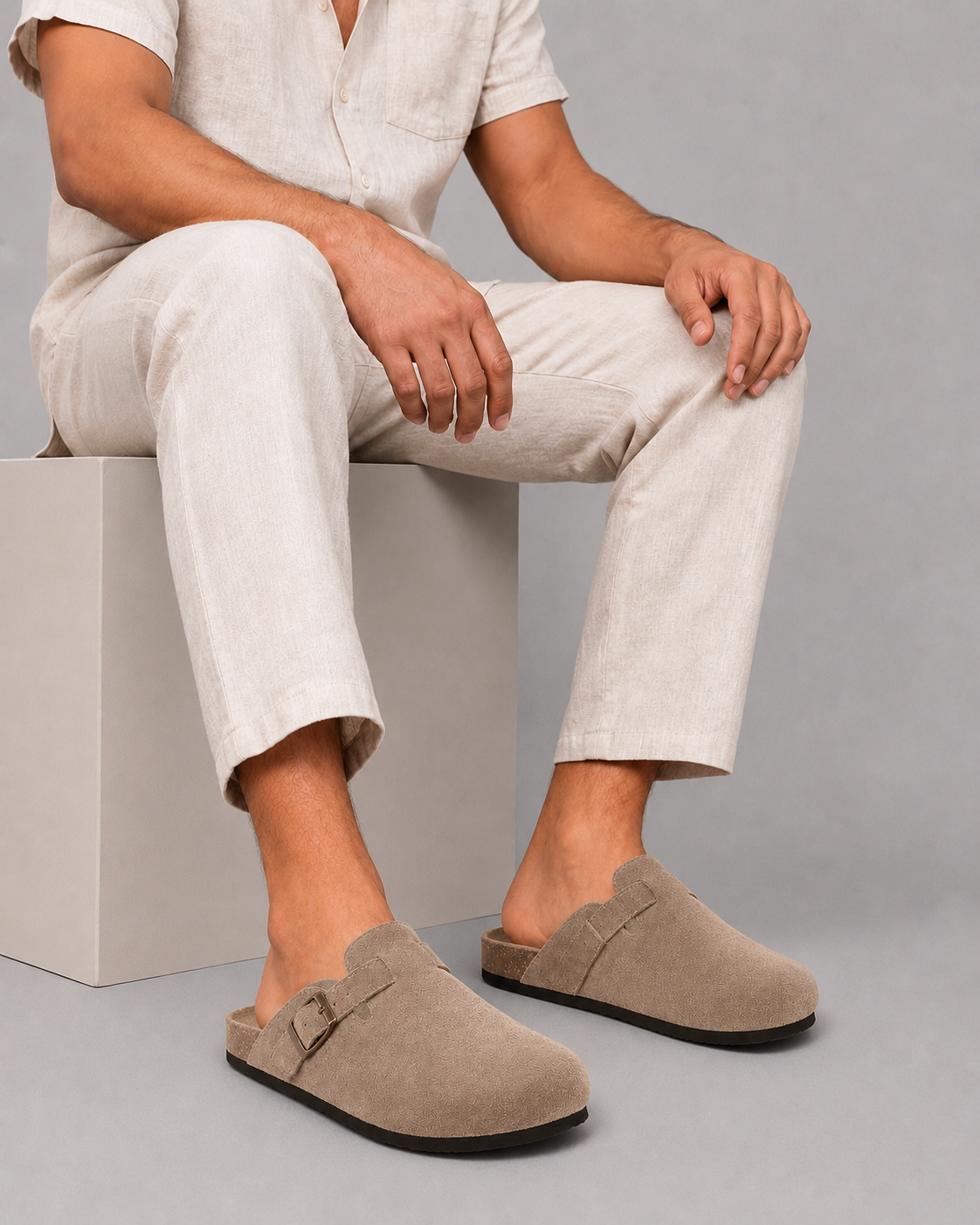 Zoccoli da uomo in similpelle scamosciata | Comodi con tallone aperto e slip-on