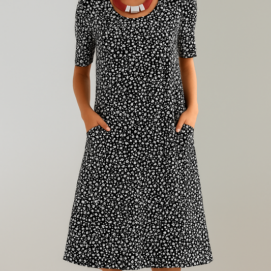 Vestido midi floral de talle alto para mujer | Con bolsillos