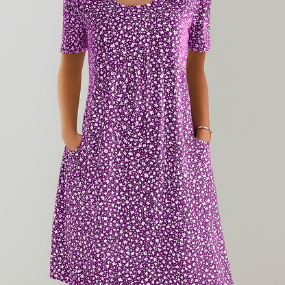 Robe midi fleurie taille haute pour femme | Avec poches