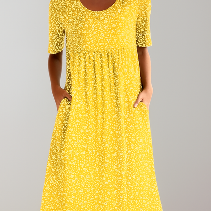 Robe midi fleurie taille haute pour femme | Avec poches