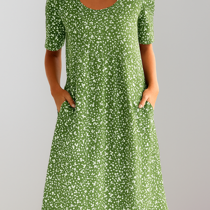 Robe midi fleurie taille haute pour femme | Avec poches