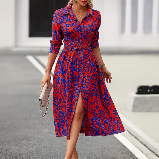 Vestido camisero de línea A con estampado para mujer | Abertura frontal