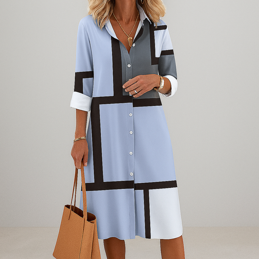 Vestido Camisero con Estampado Geométrico para Mujer | Largo Hasta la Rodilla