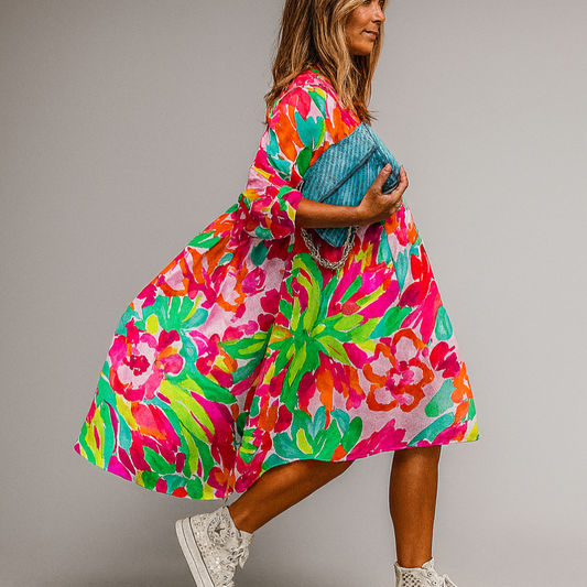 Vestido Midi de Mujer en Corte A | Mangas Abullonadas Ajuste Sobredimensionado