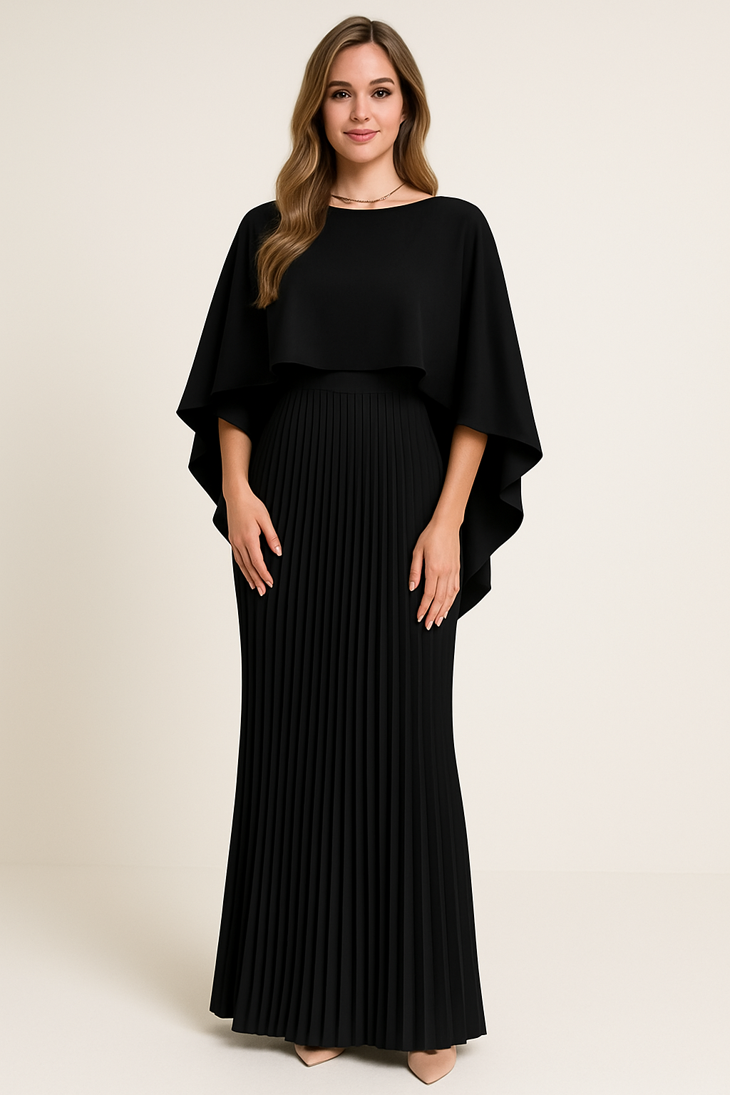 Long Evening Gown with Bat Sleeves | Flowing Stylish Dress Event