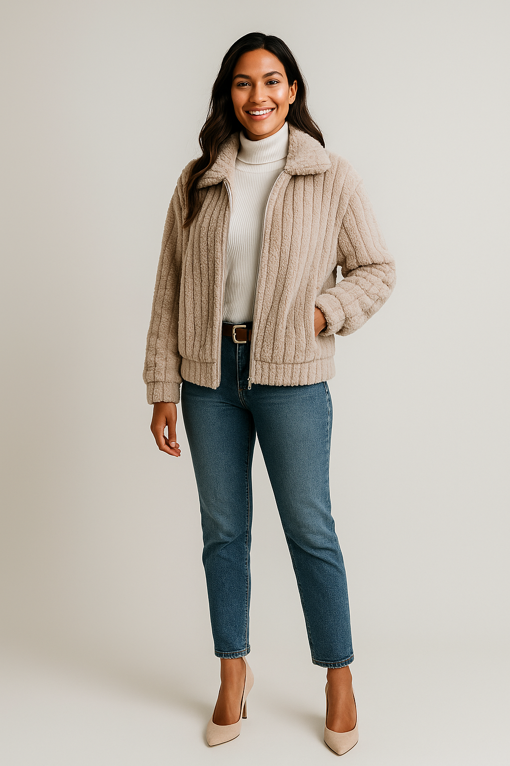 Chaqueta de felpa para mujer | Abrigo suave y acogedor de piel sintética