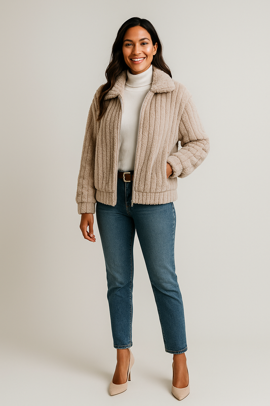 Chaqueta de felpa para mujer | Abrigo suave y acogedor de piel sintética