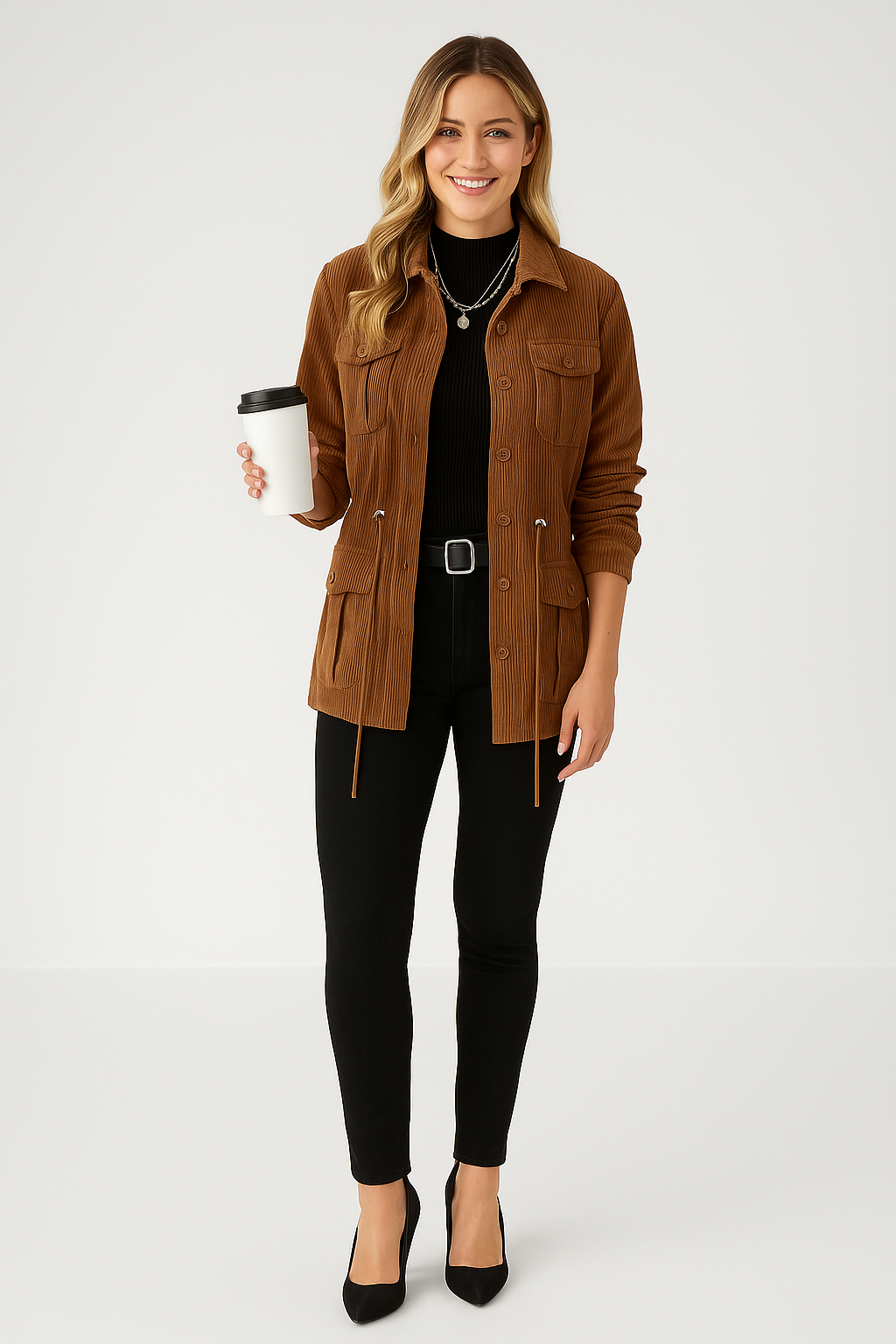 Geacă damă din catifea cu buzunare | Amestec de lână